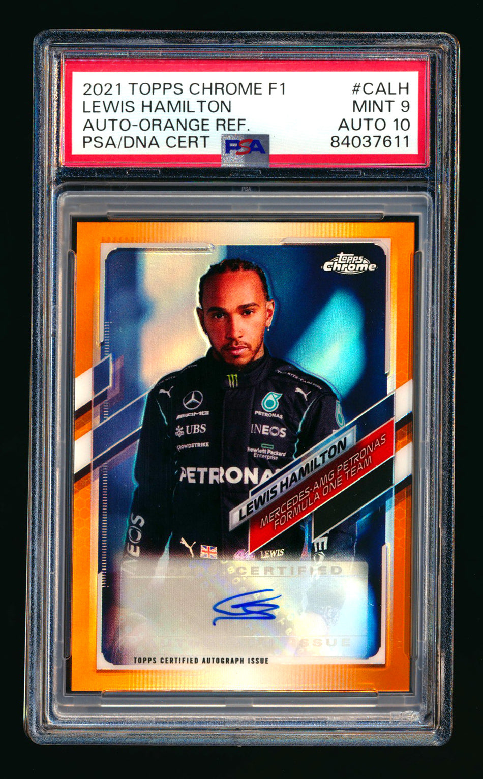 2021 Topps Chrome F1 #CA-LH Lewis Hamilton Orange Refractor Autograph #06/25 PSA 9 DNA 10