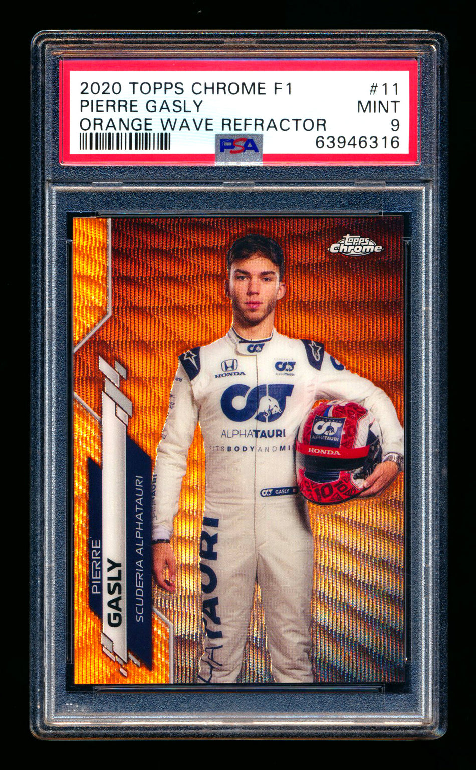 2020 Topps Chrome F1 #11 Pierre Gasly RC Orange Wave Refractor Portrait #18/25 PSA 9