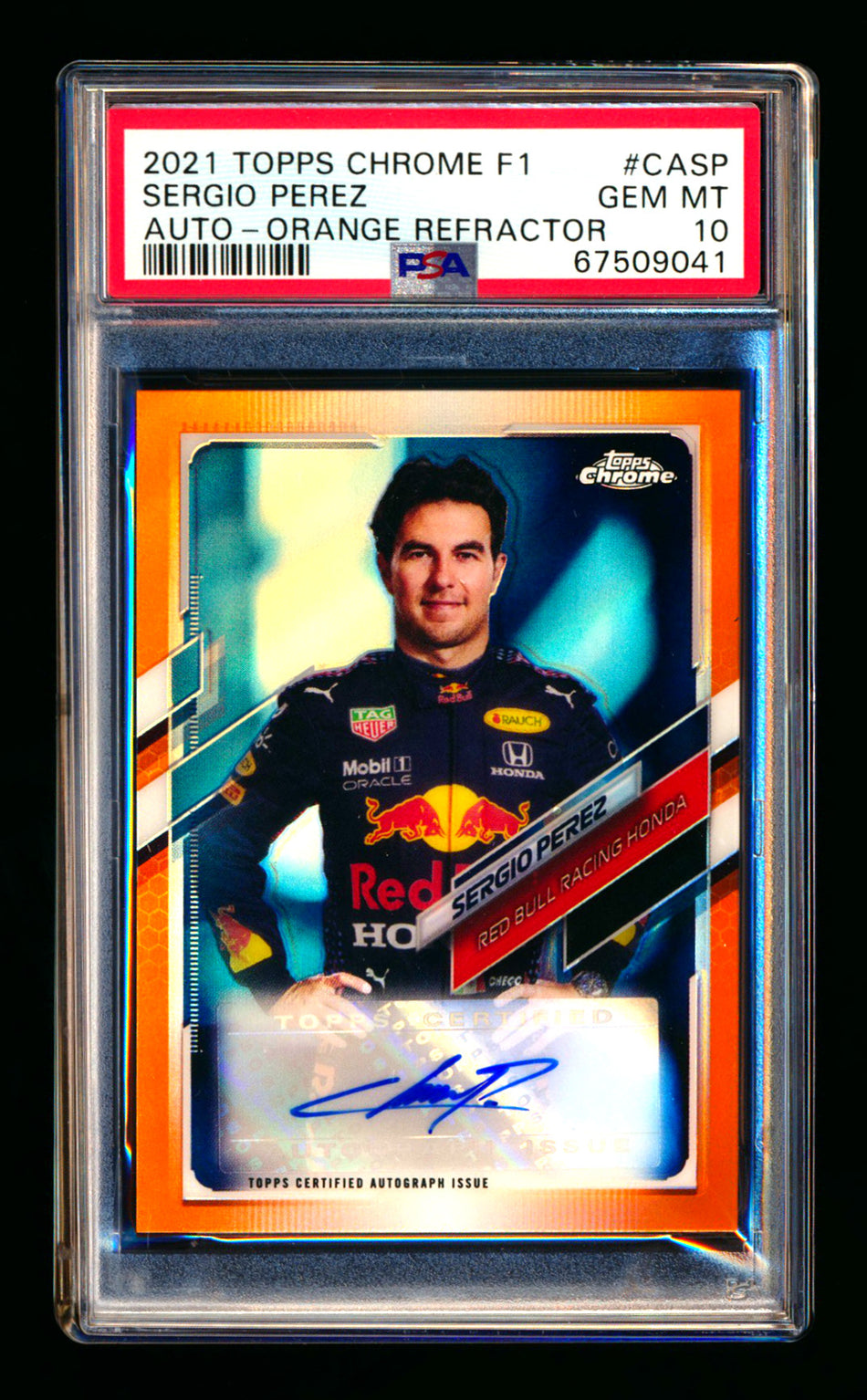 2021 Topps Chrome F1 #CA-SP Sergio Perez Orange Refractor Autograph #07/25 PSA 10 ** (SOLD eBay - $1,095.00 - 4/10/2026) **