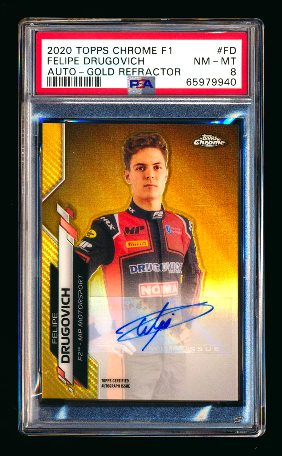 2020 Topps Chrome F1 #F1A-FD Felipe Drugovich RC Gold Refractor Autograph #12/50 PSA 8 ** (SOLD eBay - $119.00 - 8/1/2025) **