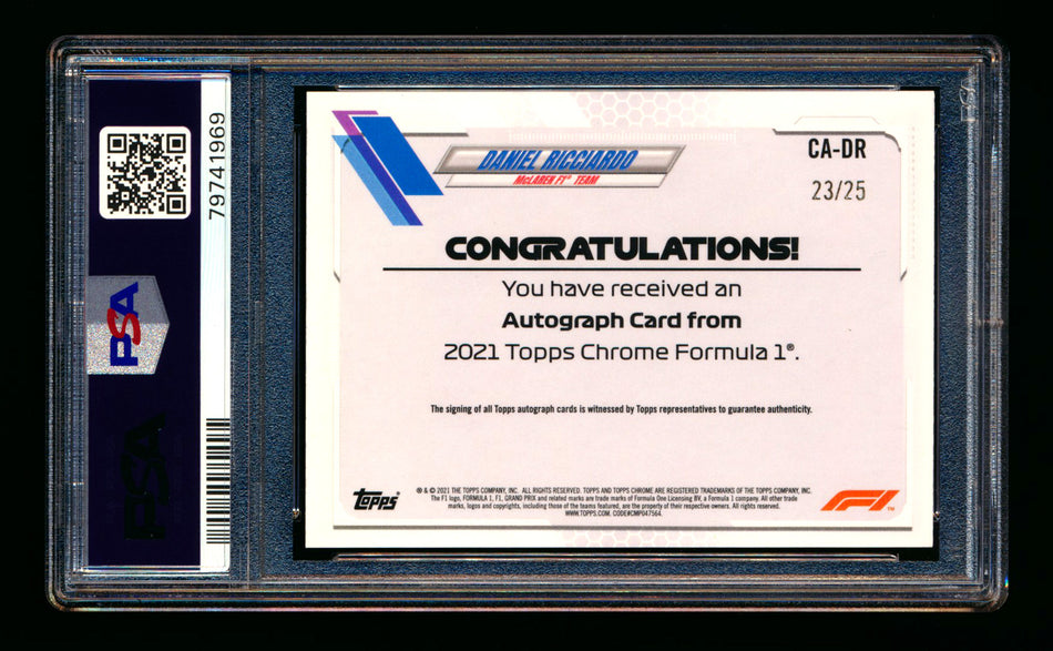 2021 Topps Chrome F1 #CA-DR Daniel Ricciardo Orange Refractor Autograph #23/25 PSA 9 DNA 10 ** (SOLD - $400.00 - 4/14/2026) **