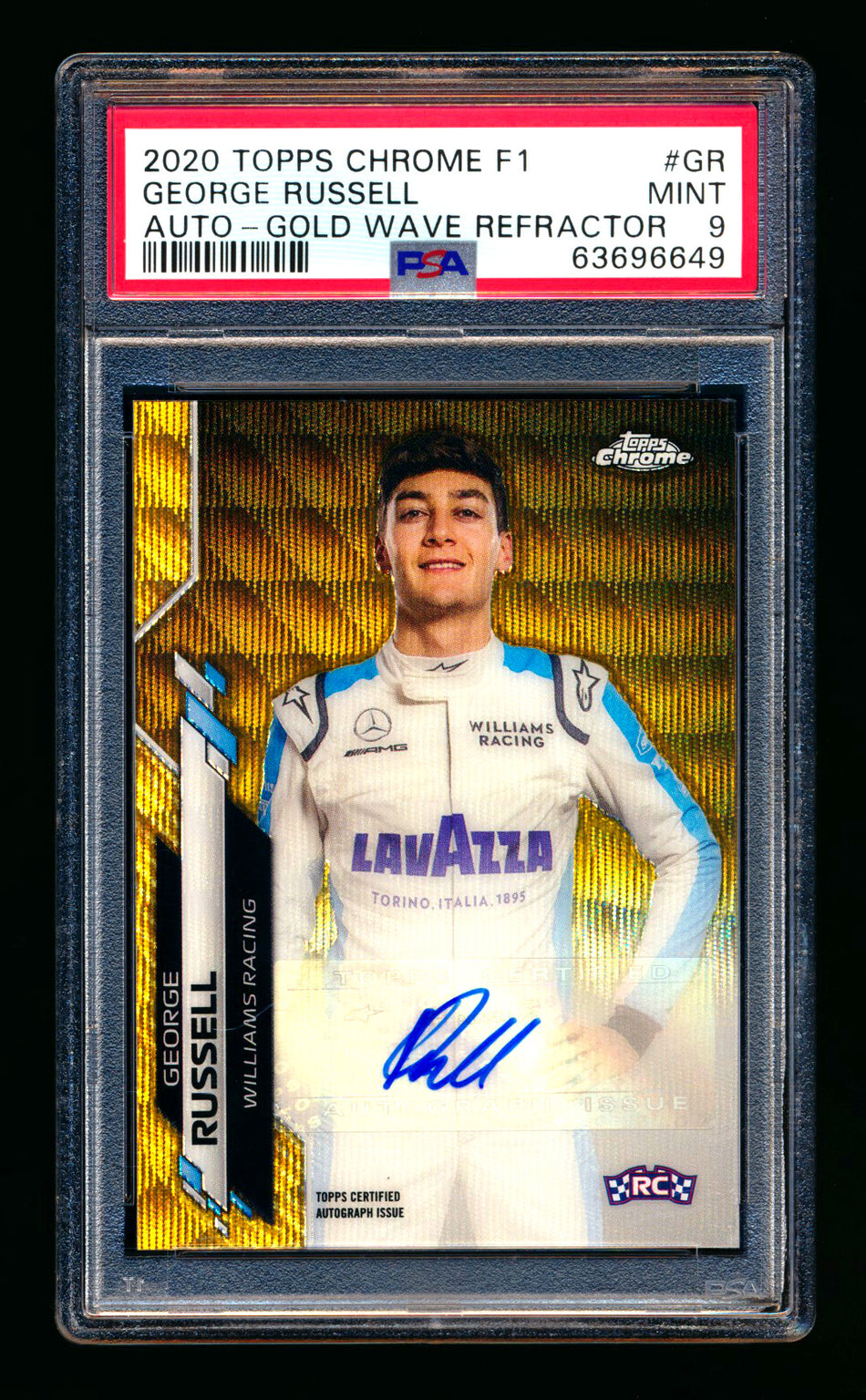 2020 Topps Chrome F1 #F1A-GR George Russell RC Gold Wave Refractor Autograph #40/50 PSA 9