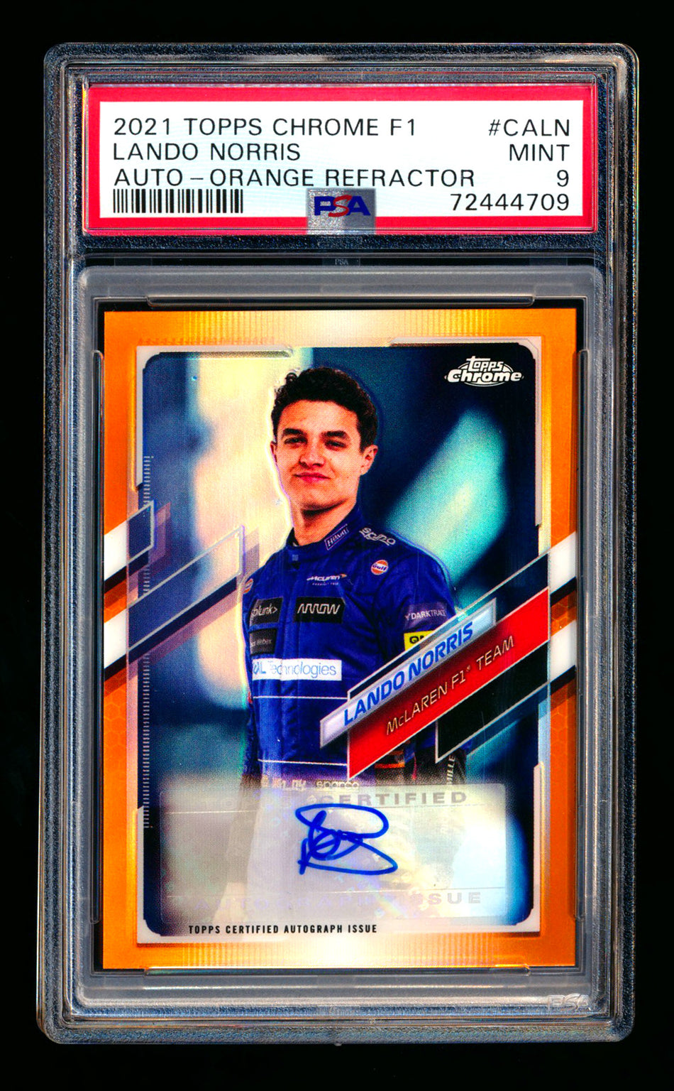 2021 Topps Chrome F1 #CA-LN Lando Norris Orange Refractor Autograph #13/25 PSA 9
