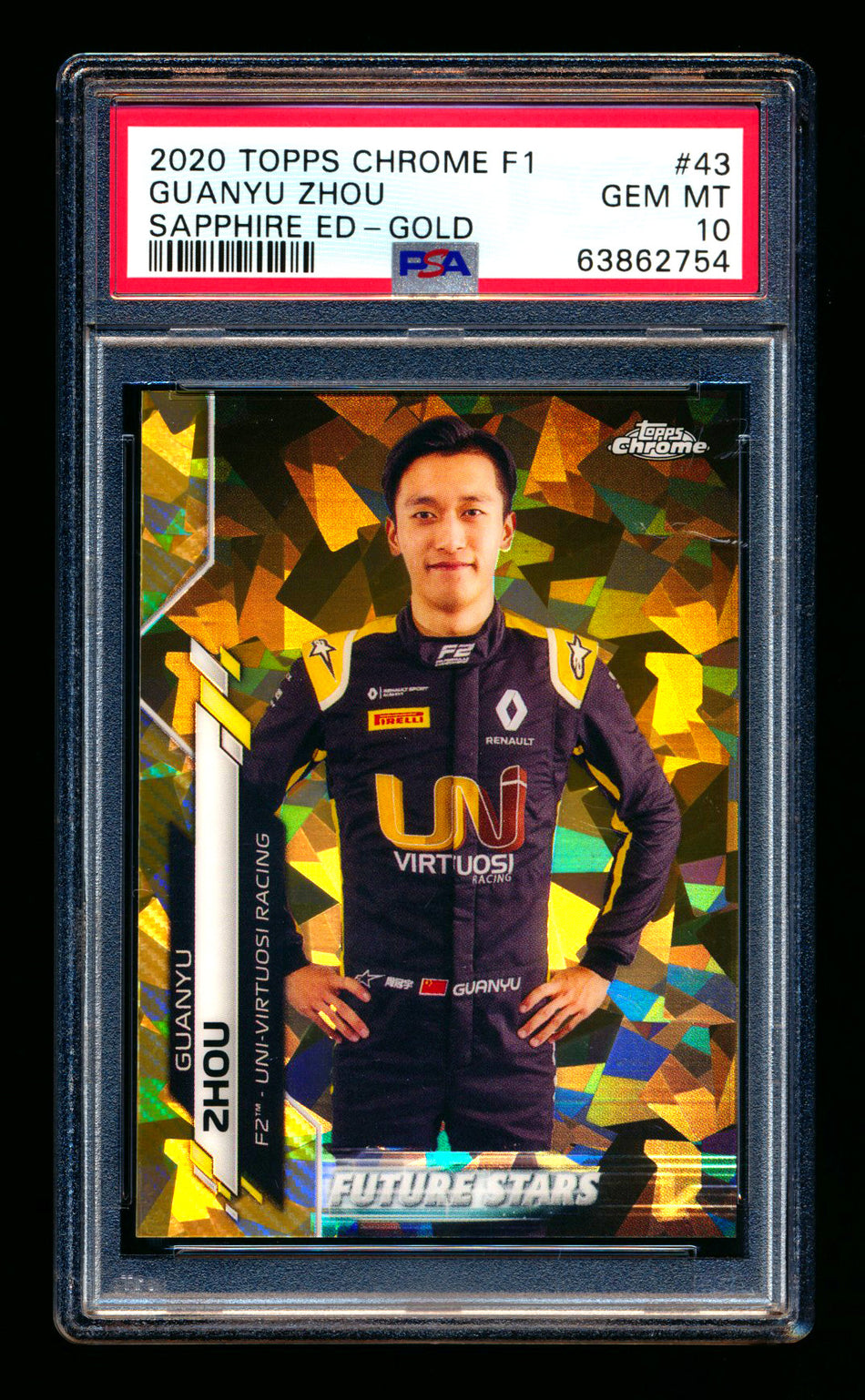 2020 Topps Chrome Sapphire F1 #43 Guanyu Zhou RC Gold Refractor #41/50 PSA 10