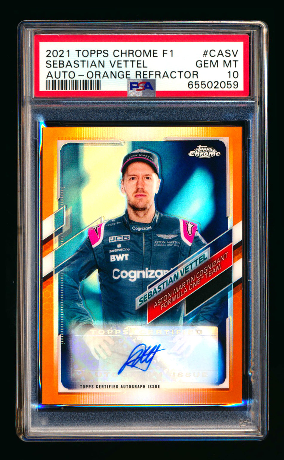 2021 Topps Chrome F1 #CA-SV Sebastian Vettel Orange Refractor Autograph #18/25 PSA 10 ** (SOLD eBay - $1,049.00 - 4/10/2026) **
