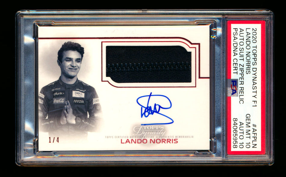 2020 Topps Dynasty F1 #AFP-LN Lando Norris Red ROOKIE Zipper Patch Autograph #1/4 PSA 10 Gem Mint DNA 10 (First #!) - POP 1!