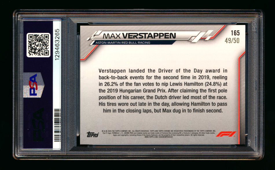 2020 Topps Chrome F1 #165 Max Verstappen RC Gold Wave Refractor #49/50 PSA 7 ** (SOLD eBay - $189.00 - 2/8/2026) **