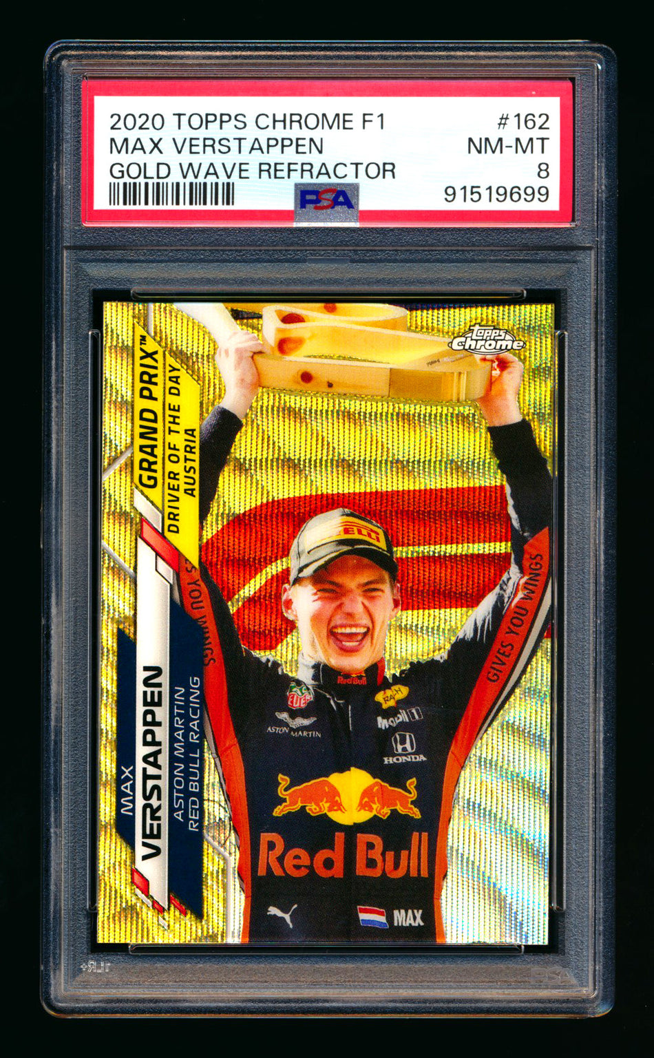2020 Topps Chrome F1 #162 Max Verstappen RC Gold Wave Refractor #25/50 PSA 8 ** (SOLD eBay - $249.00 - 2/3/2026) **