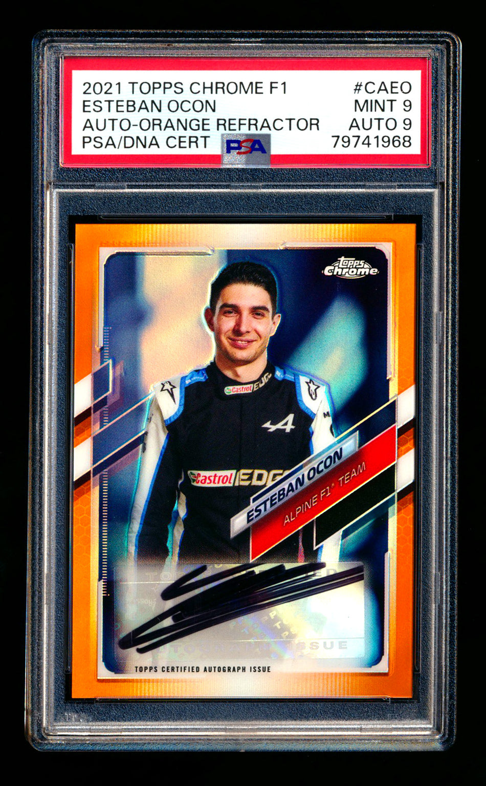 2021 Topps Chrome F1 #CA-EO Esteban Ocon Orange Refractor Autograph #08/25 PSA 9 DNA 9