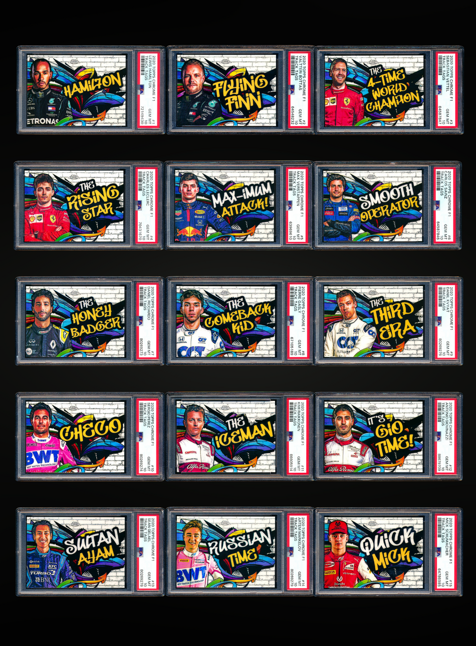 2020 Topps Chrome F1 Track Tags Refractor Complete Set PSA 10 Gem Mint (15 Card Set)