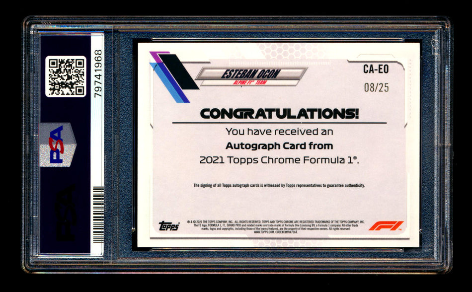 2021 Topps Chrome F1 #CA-EO Esteban Ocon Orange Refractor Autograph #08/25 PSA 9 DNA 9