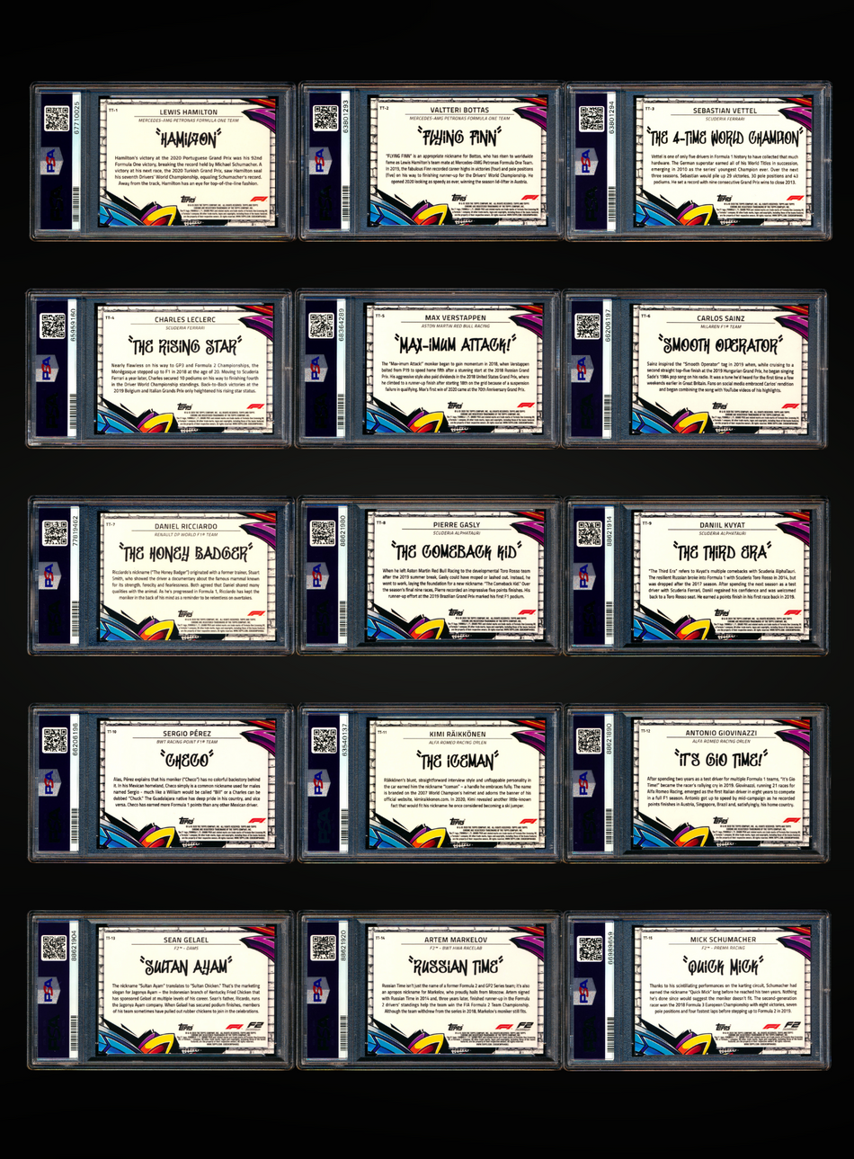 2020 Topps Chrome F1 Track Tags Refractor Complete Set PSA 10 Gem Mint (15 Card Set) ** (SOLD - $1,595.00 - 8/16/2025) **