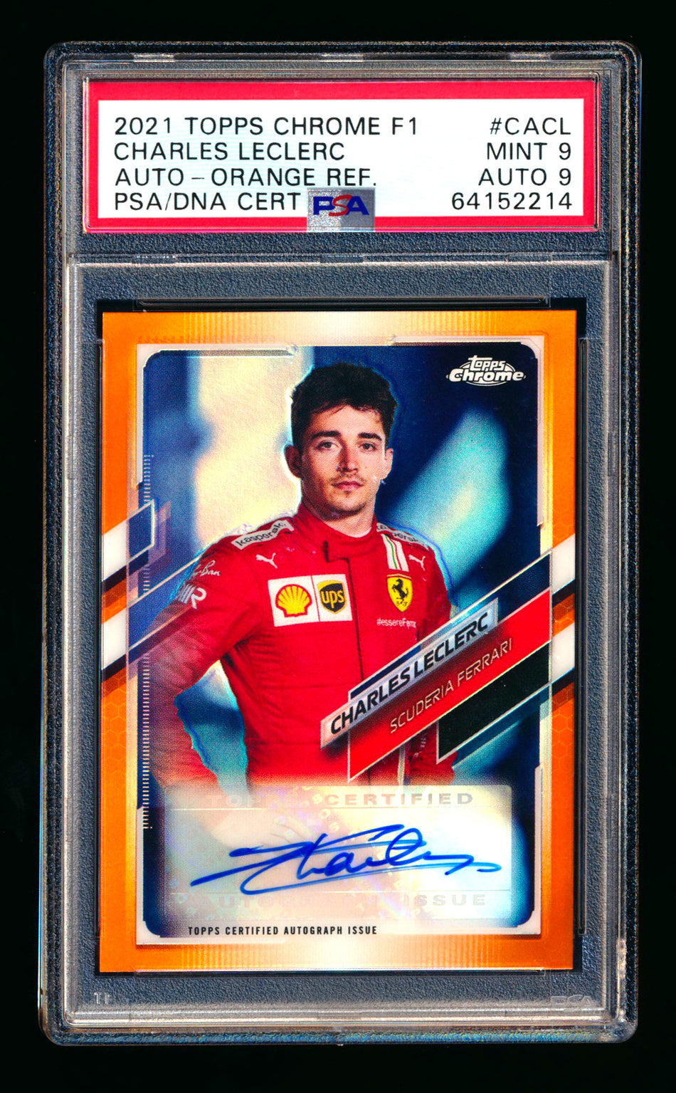 2021 Topps Chrome F1 #CA-CL Charles Leclerc Orange Refractor Autograph #13/25 PSA 9 DNA 9 ** (SOLD eBay - $1,795.00 - 4/10/2026) **