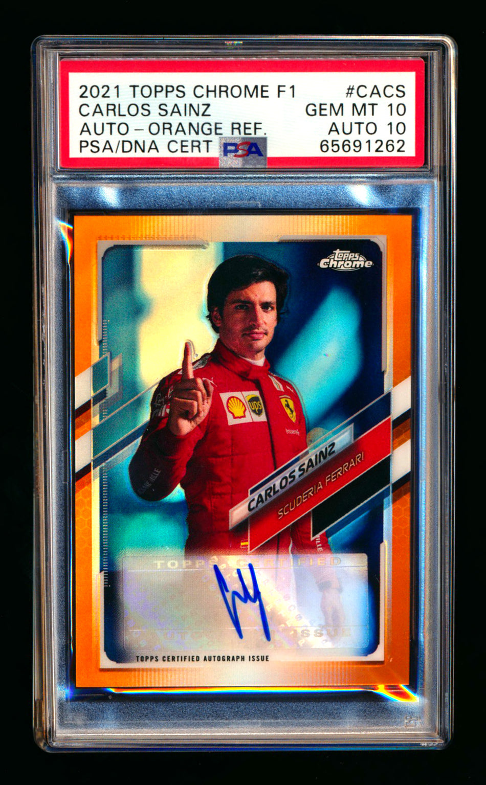 2021 Topps Chrome F1 #CA-CS Carlos Sainz Orange Refractor Autograph #06/25 PSA 10 DNA 10 - POP 1!