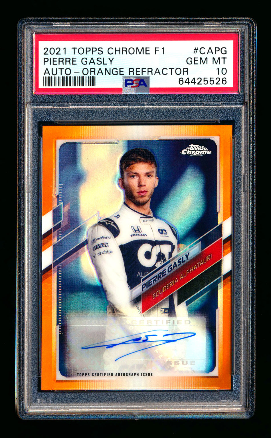2021 Topps Chrome F1 #CA-PG Pierre Gasly Orange Refractor Autograph #19/25 PSA 10