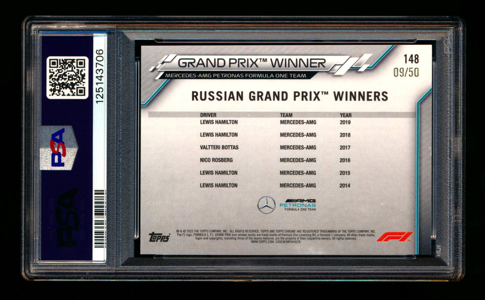 2020 Topps Chrome F1 #148 Lewis Hamilton RC Gold Wave Refractor #09/50 PSA  ** (SOLD eBay - $249.00 - 2/3/2026) **