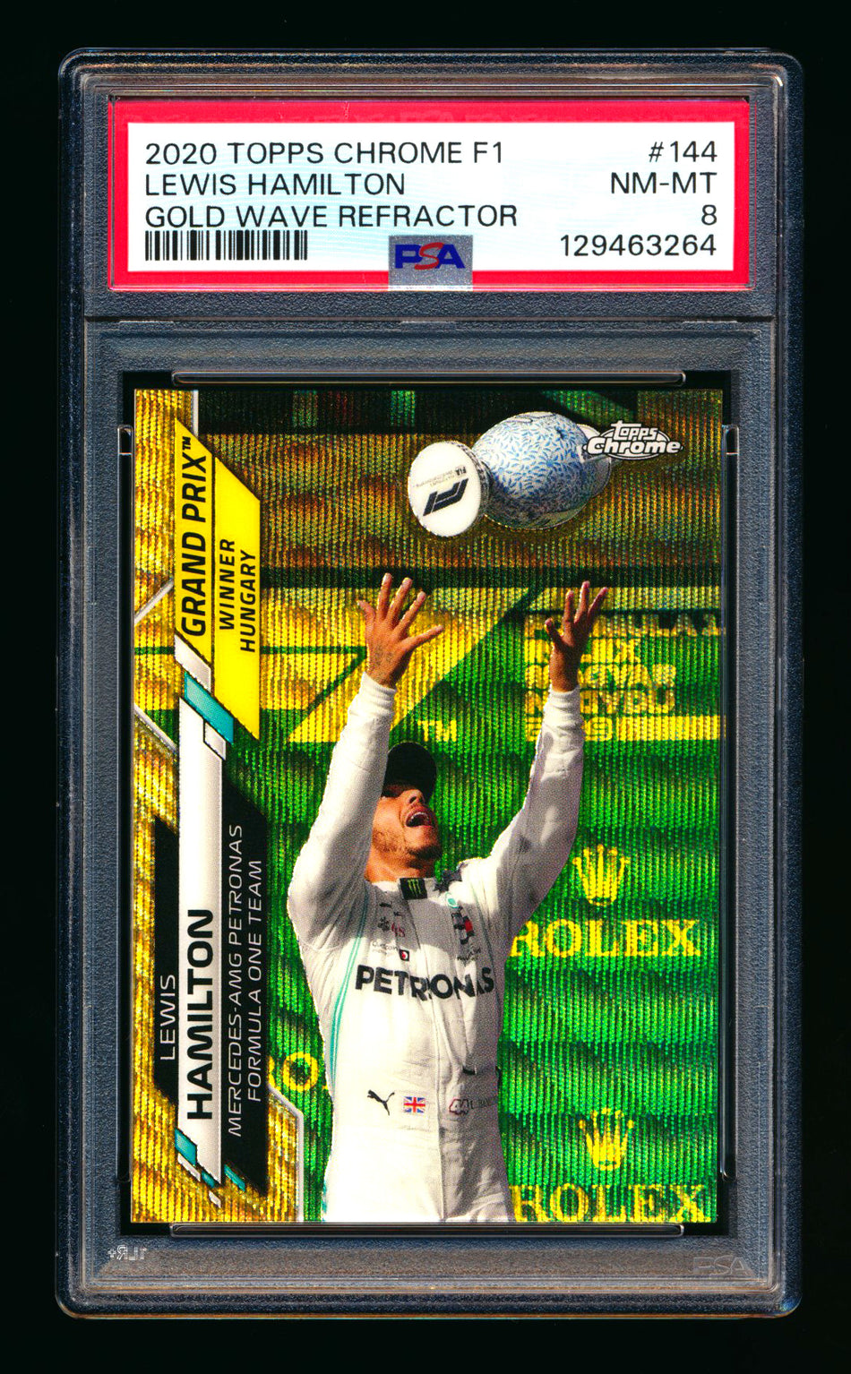 2020 Topps Chrome F1 #144 Lewis Hamilton RC Gold Wave Refractor #17/50 PSA 8 ** (SOLD eBay - $279.00 - 2/8/2026) **