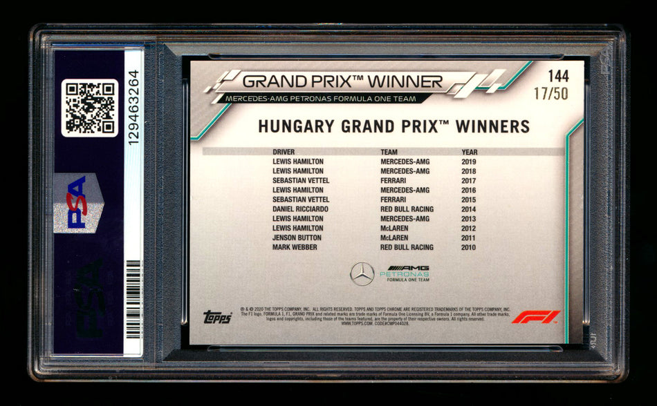 2020 Topps Chrome F1 #144 Lewis Hamilton RC Gold Wave Refractor #17/50 PSA 8 ** (SOLD eBay - $279.00 - 2/8/2026) **