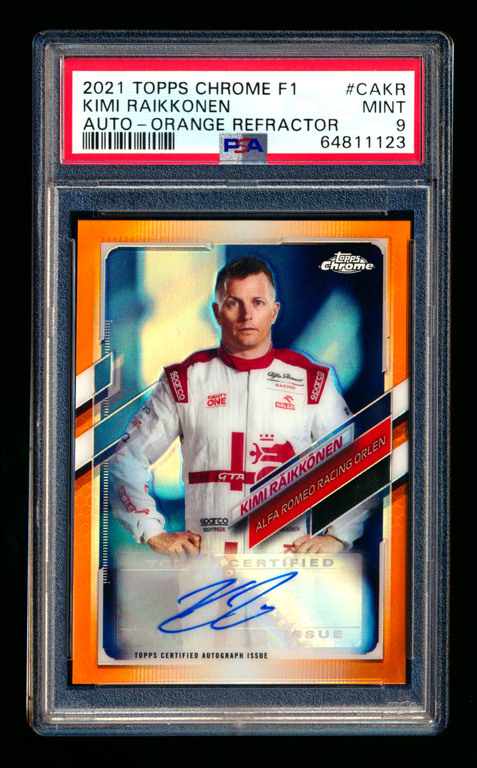 2021 Topps Chrome F1 #CA-KR Kimi Raikkonen Orange Refractor Autograph #18/25 PSA 9 ** (SOLD eBay - $895.00 - 4/10/2026) **