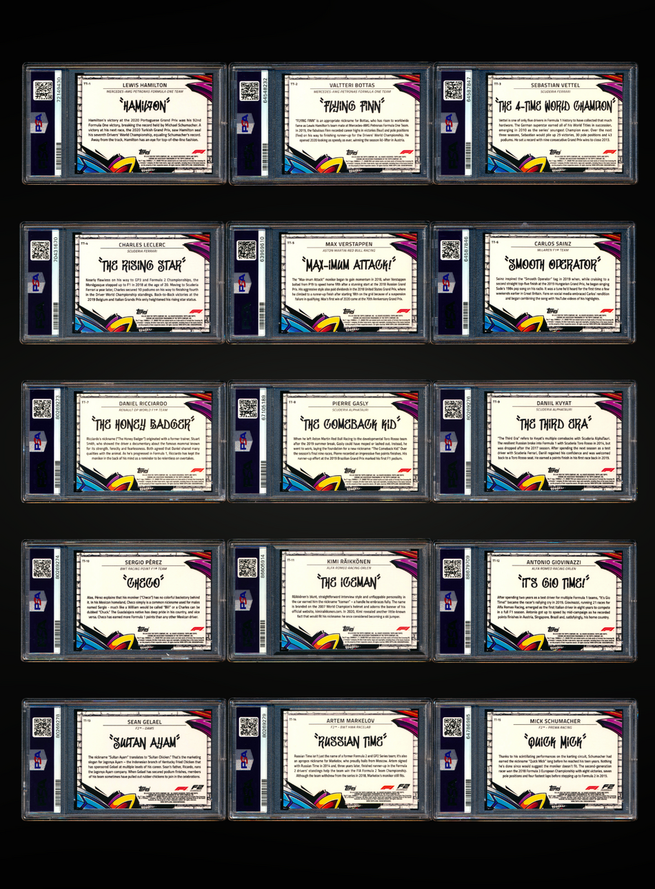 2020 Topps Chrome F1 Track Tags Refractor Complete Set PSA 10 Gem Mint (15 Card Set)