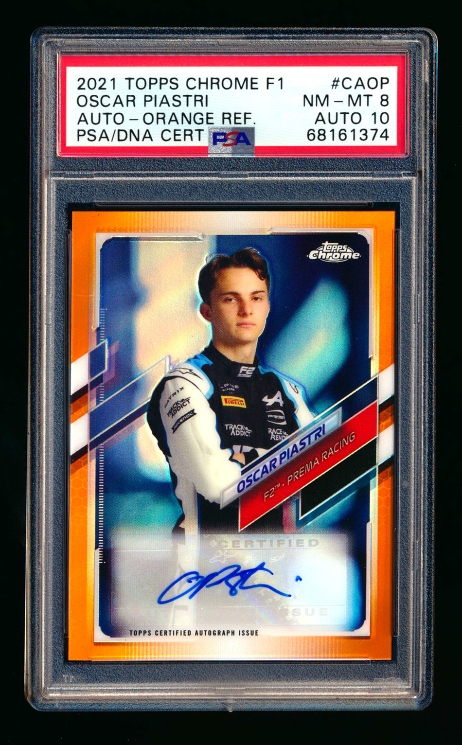 2021 Topps Chrome F1 #CA-OP Oscar Piastri RC Orange Refractor Autograph #20/25 PSA 8 DNA 10