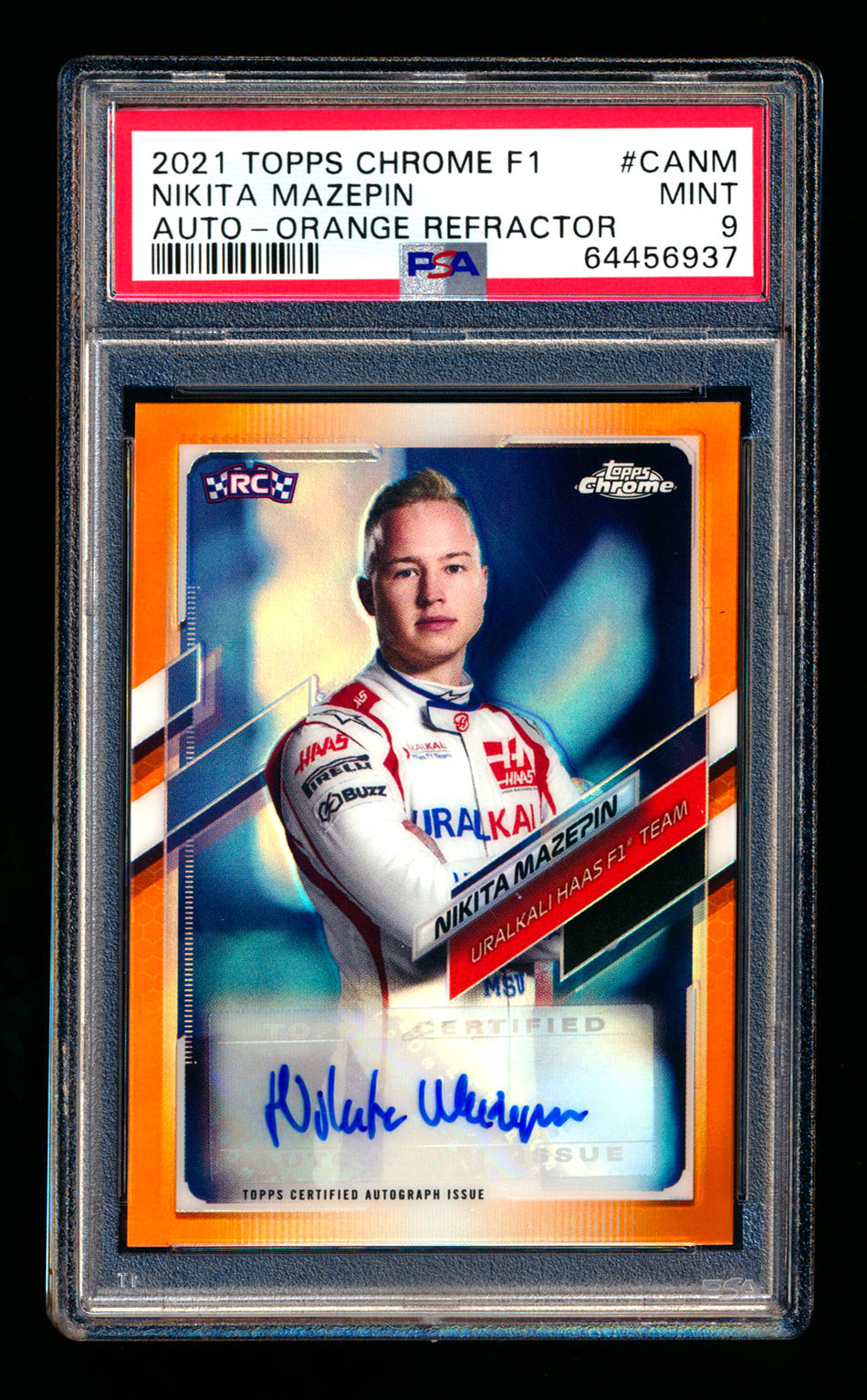 2021 Topps Chrome F1 #CA-NM Nikita Mazepin RC Orange Refractor Autograph #19/25 PSA 9 ** (SOLD - $89.00 - 4/3/2026) **