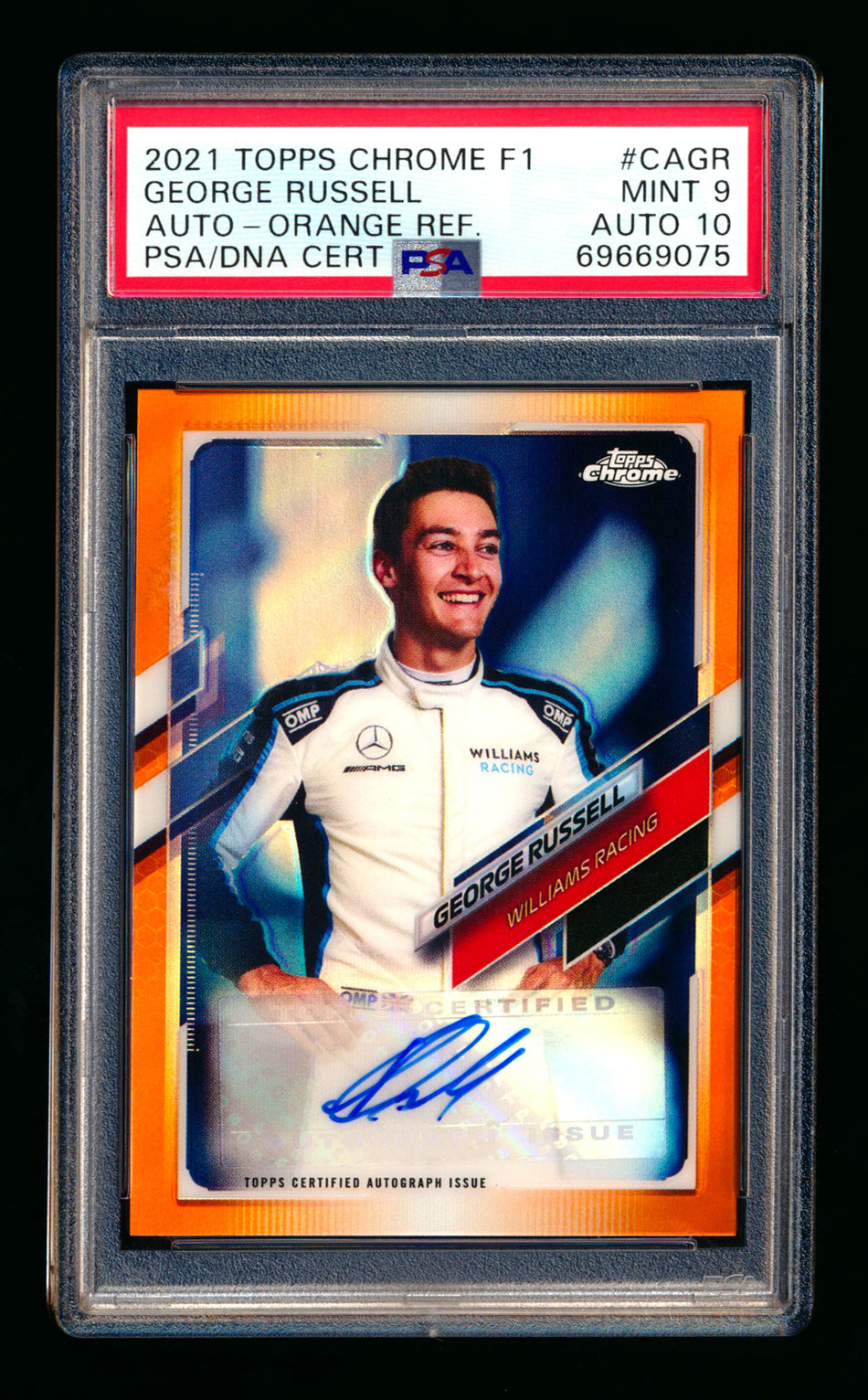 2021 Topps Chrome F1 #CA-GR George Russell Orange Refractor Autograph #04/25 PSA 9 DNA 10 ** (SOLD eBay - $1,295.00 - 4/10/2026) **