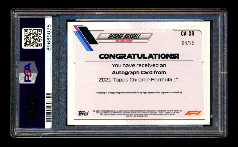 2021 Topps Chrome F1 #CA-GR George Russell Orange Refractor Autograph #04/25 PSA 9 DNA 10 ** (SOLD eBay - $1,295.00 - 4/10/2026) **