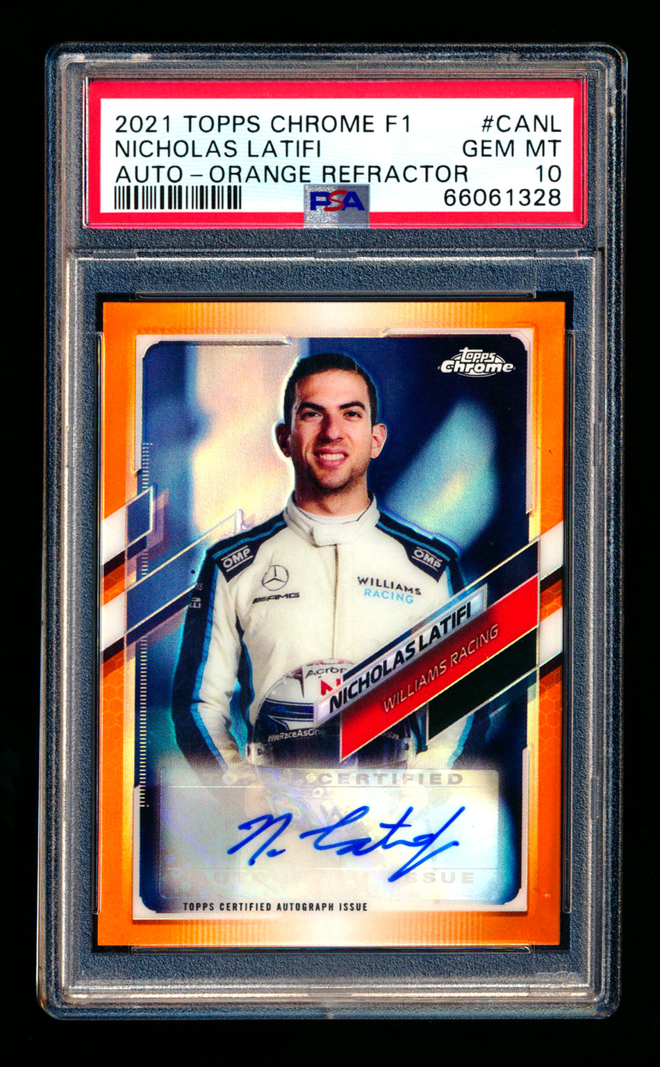 2021 Topps Chrome F1 #CA-NL Nicholas Latifi Orange Refractor Autograph #05/25 PSA 10 - POP 1!