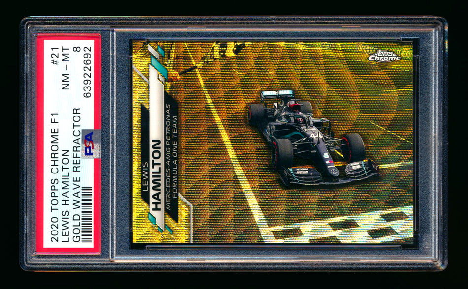 2020 Topps Chrome F1 #21 Lewis Hamilton RC Gold Wave Refractor #28/50 PSA 8 ** (SOLD eBay - $249.00 - 2/3/2026) **