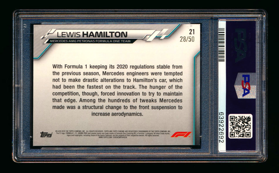 2020 Topps Chrome F1 #21 Lewis Hamilton RC Gold Wave Refractor #28/50 PSA 8 ** (SOLD eBay - $249.00 - 2/3/2026) **