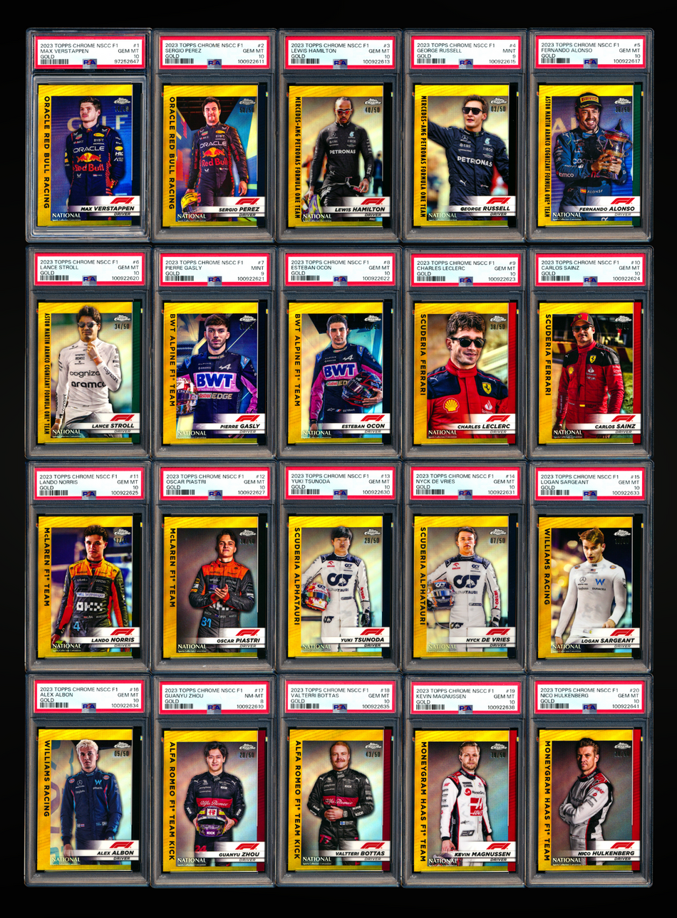 2023 Topps Chrome NSCC F1 Driver Portrait Gold Refractor Complete Set #/50 PSA (20 Card Set)