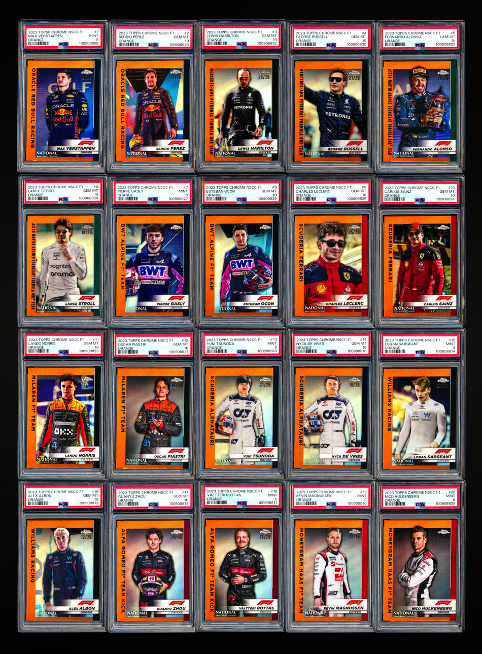 2023 Topps Chrome NSCC F1 Driver Portrait Orange Refractor Complete Set #/25 PSA (20 Card Set)