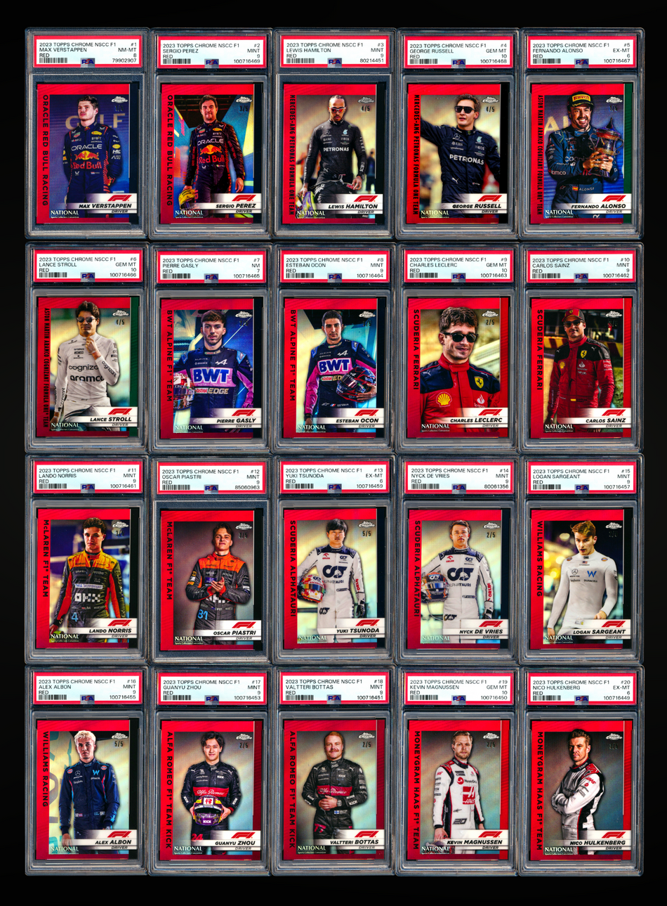 2023 Topps Chrome NSCC F1 Driver Portrait Red Refractor Complete Set #/5 PSA (20 Card Set)