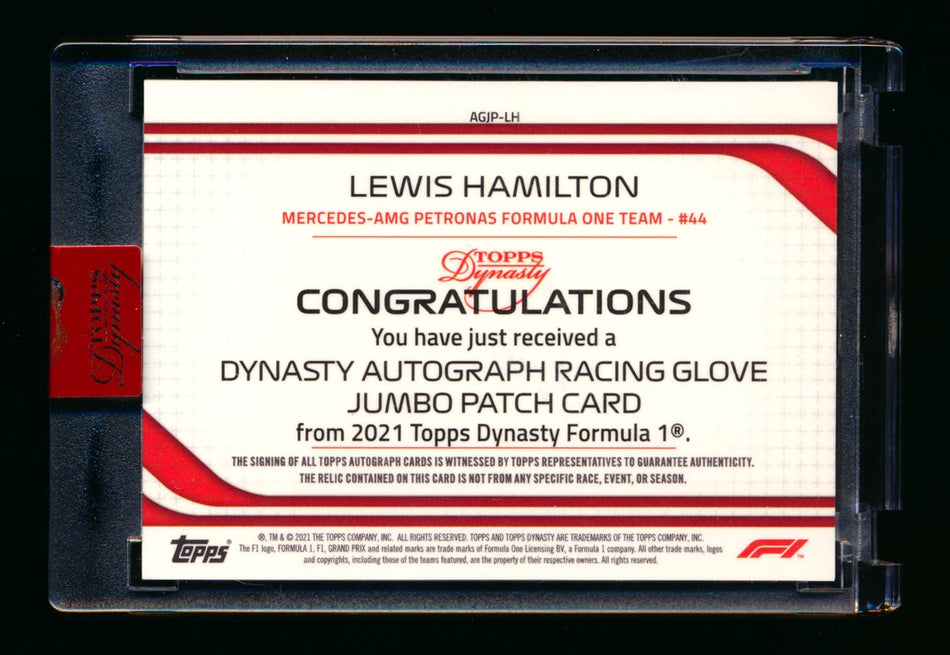 2021 Topps Dynasty F1 #AGJP-LH Lewis Hamilton Jumbo Glove Watch Patch Autograph #1/1