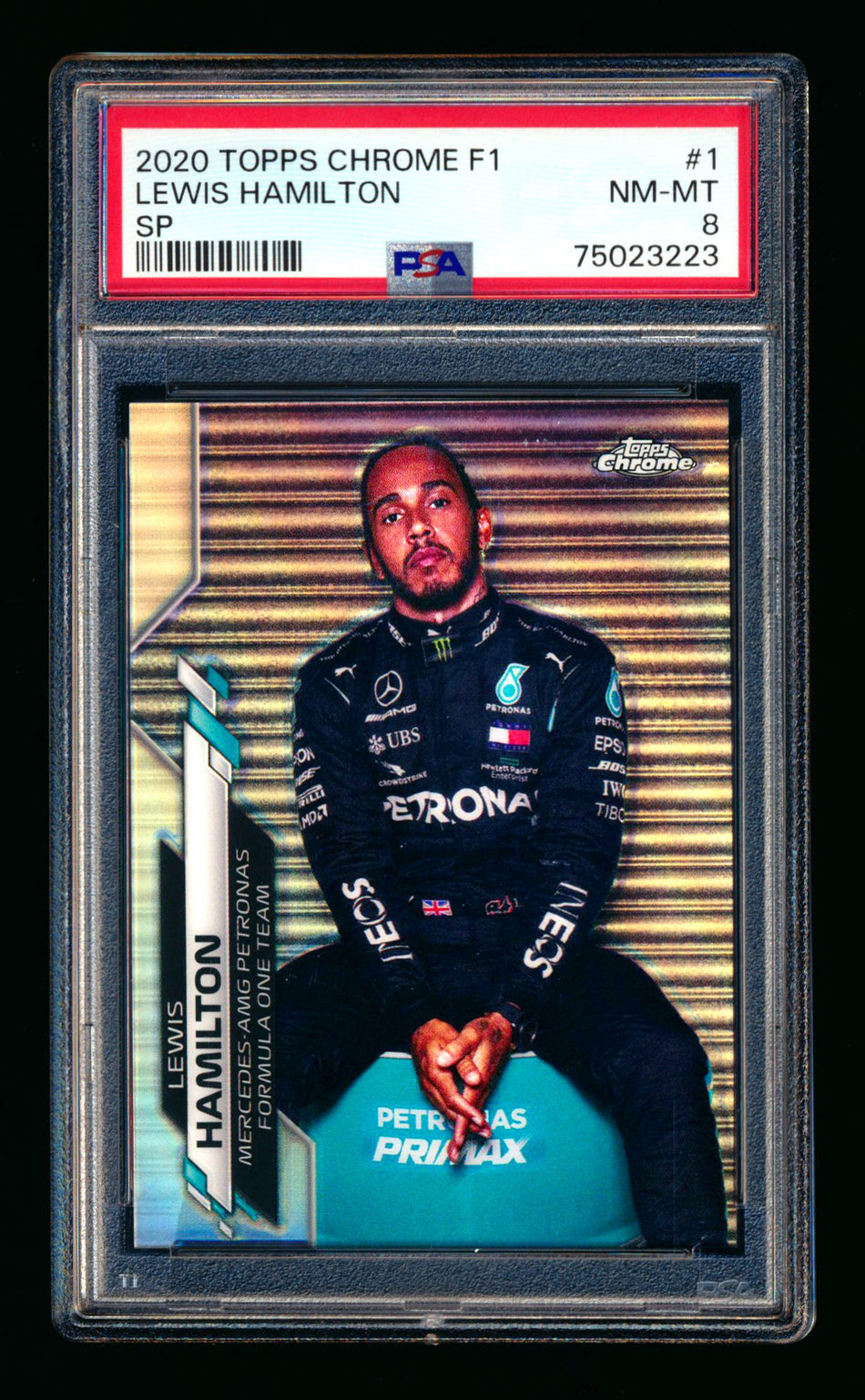 2020 Topps Chrome F1 #1 Lewis Hamilton RC Refractor Image Variation SP PSA 8