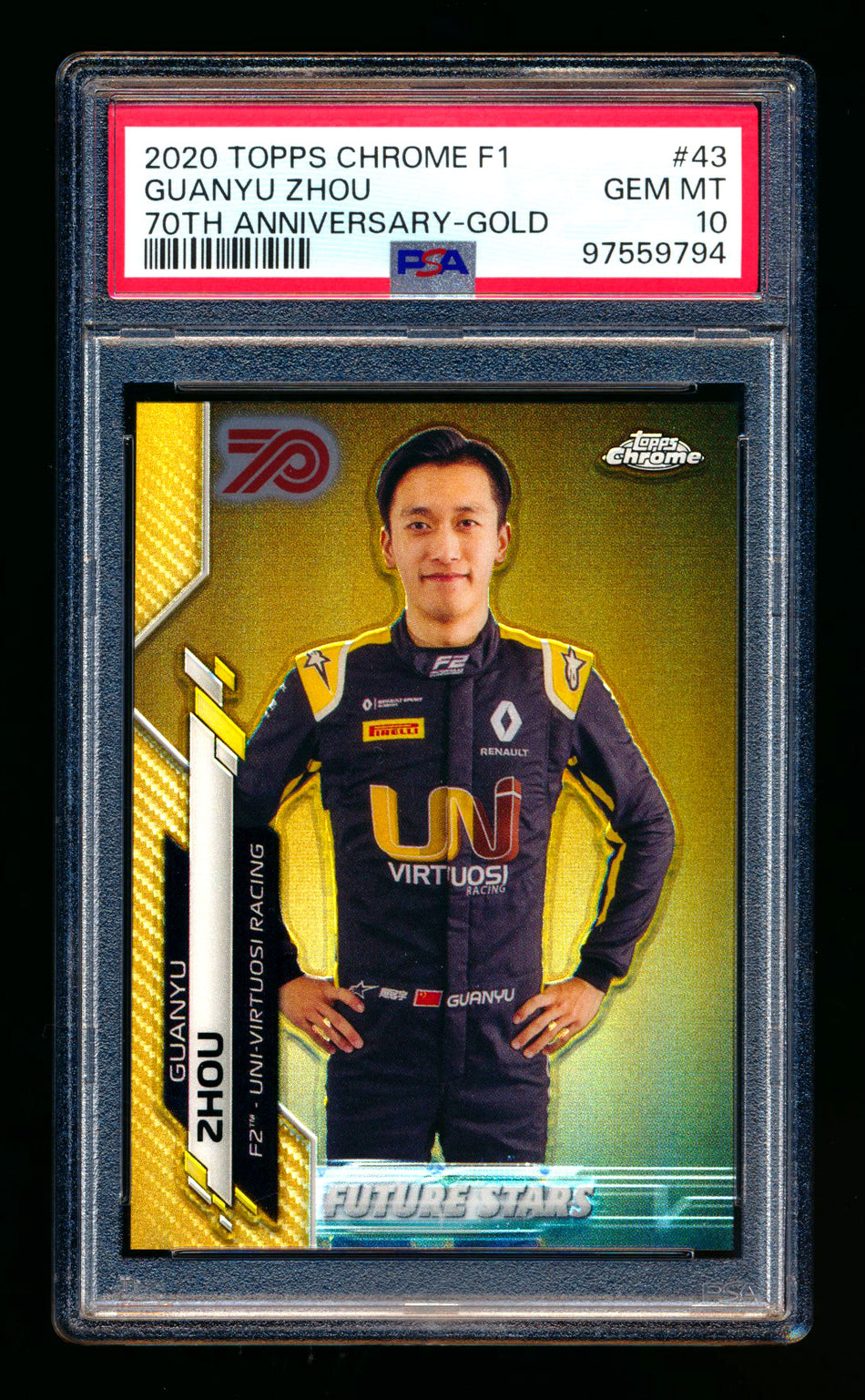 2020 Topps Chrome F1 #43 Guanyu Zhou RC 70th Anniversary Gold Refractor PSA 10 ** (SOLD - $149.00 - 12/28/2024) **
