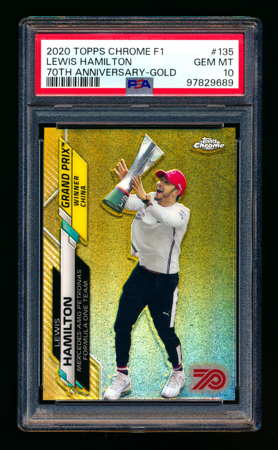 2020 Topps Chrome F1 #135 Lewis Hamilton RC 70th Anniversary Gold Refractor PSA 10