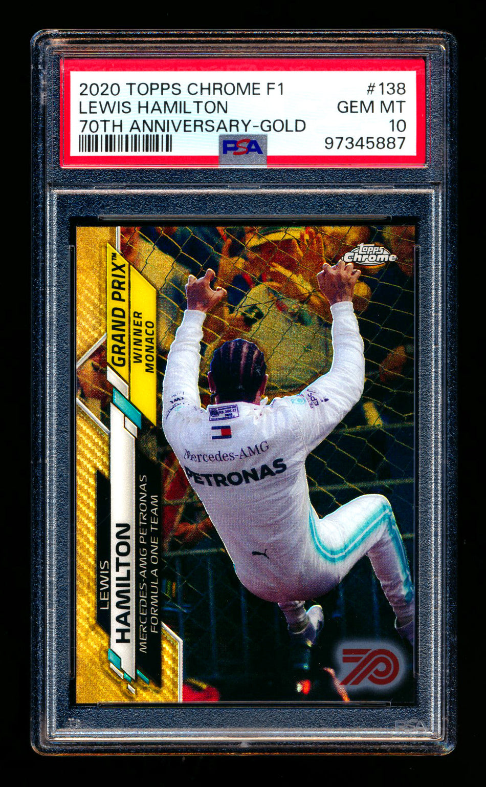 2020 Topps Chrome F1 #138 Lewis Hamilton RC 70th Anniversary Gold Refractor PSA 10