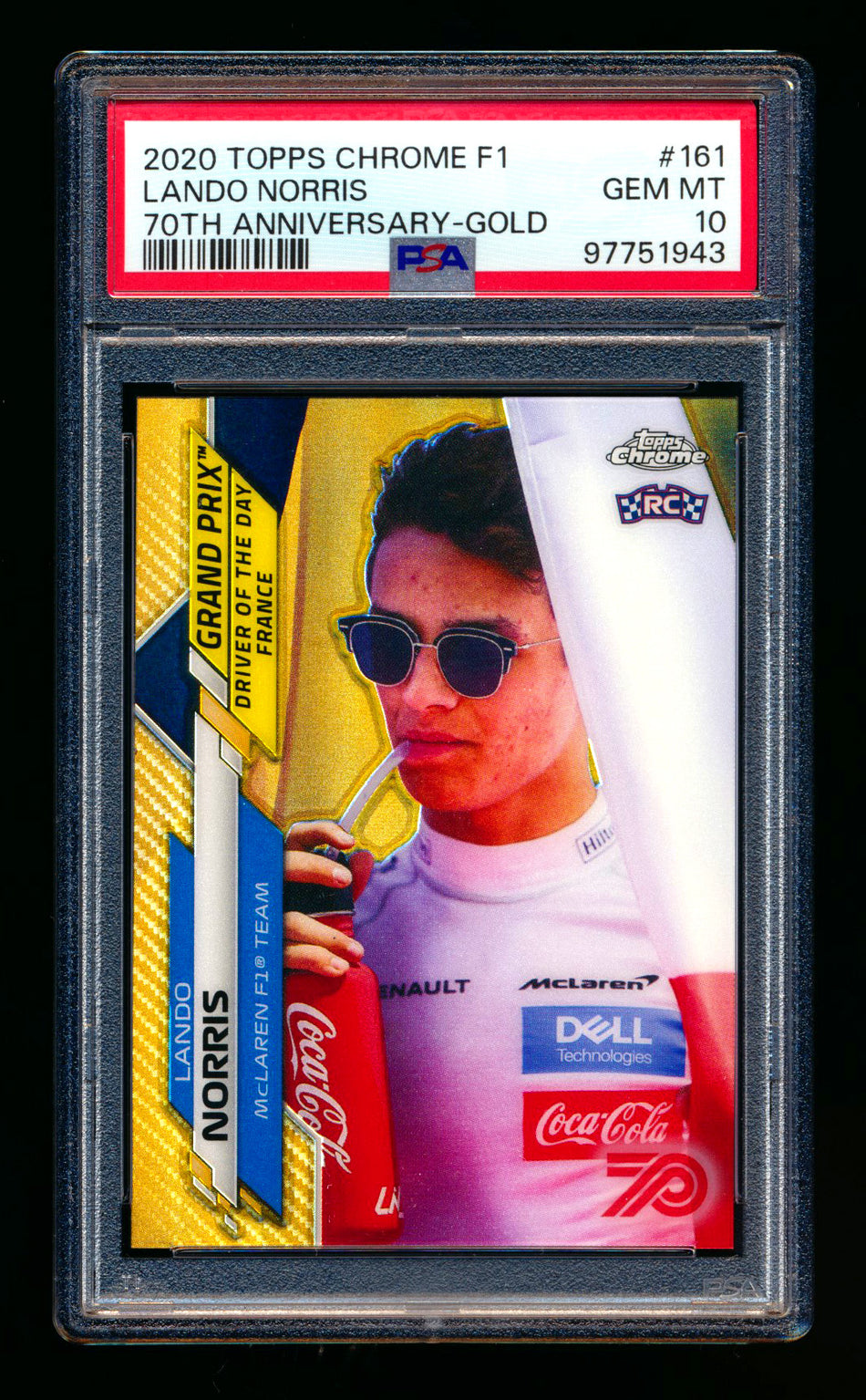 2020 Topps Chrome F1 #161 Lando Norris RC 70th Anniversary Gold Refractor PSA 10