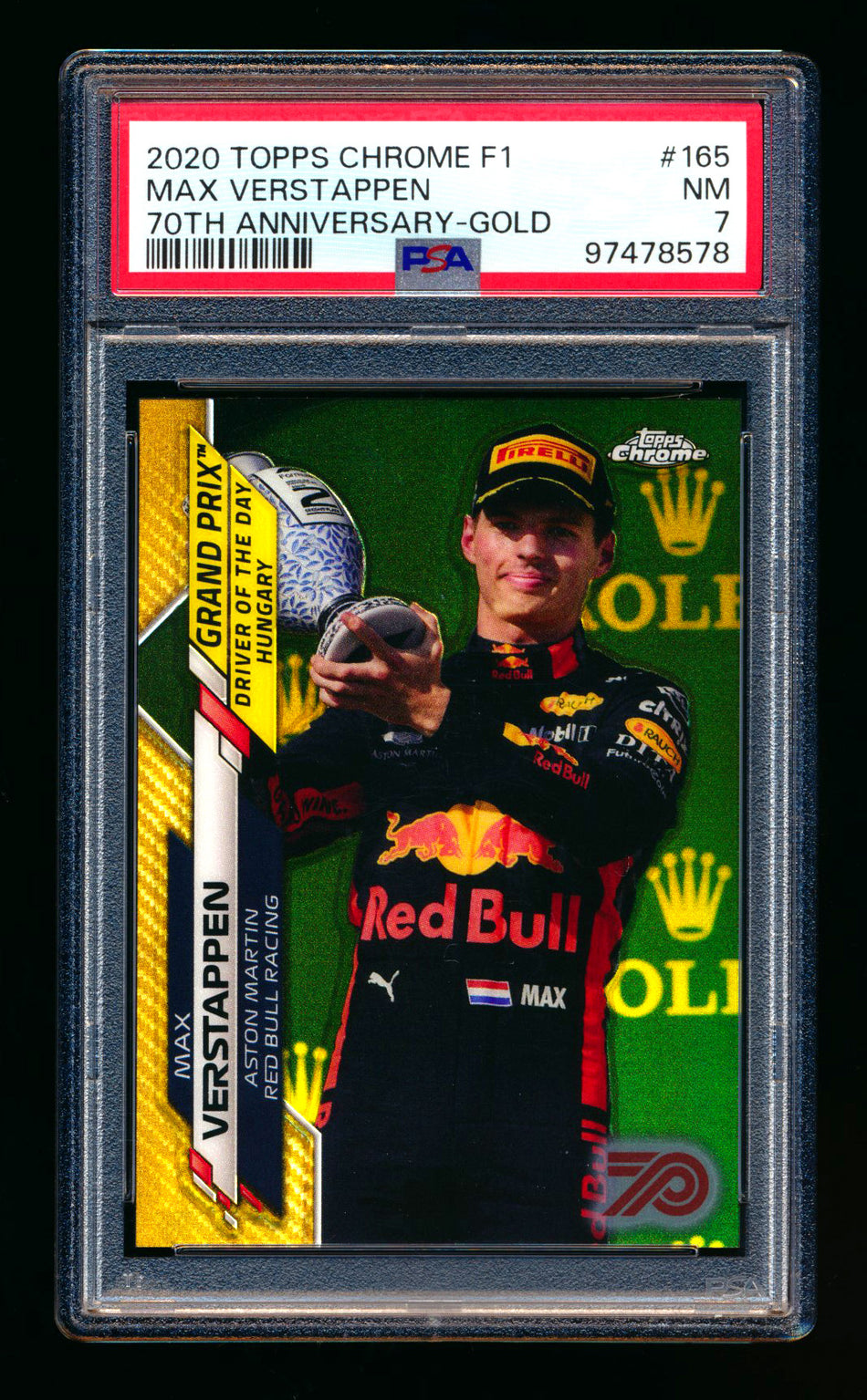 2020 Topps Chrome F1 #165 Max Verstappen RC 70th Anniversary Gold Refractor PSA 7