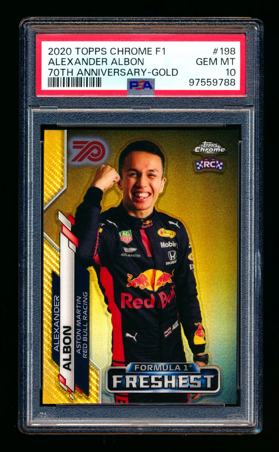 2020 Topps Chrome F1 #198 Alexander Albon RC 70th Anniversary Gold Refractor PSA 10