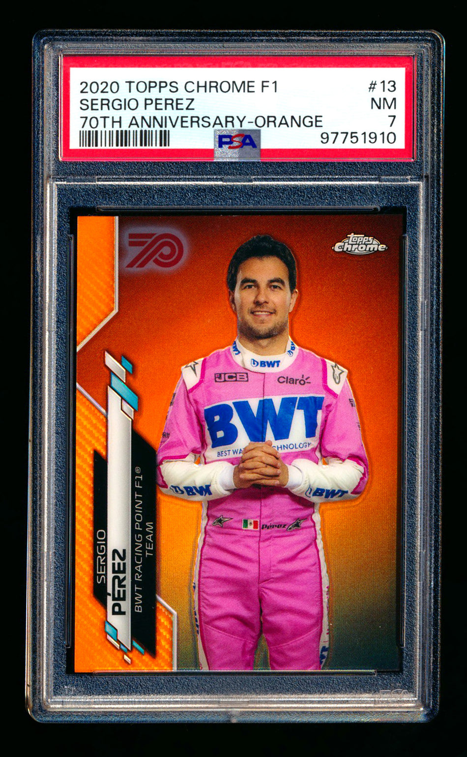 2020 Topps Chrome F1 #13 Sergio Perez RC 70th Anniversary Orange Refractor Portrait PSA 7 ** (SOLD eBay - $59.00 - 1/10/2025) **