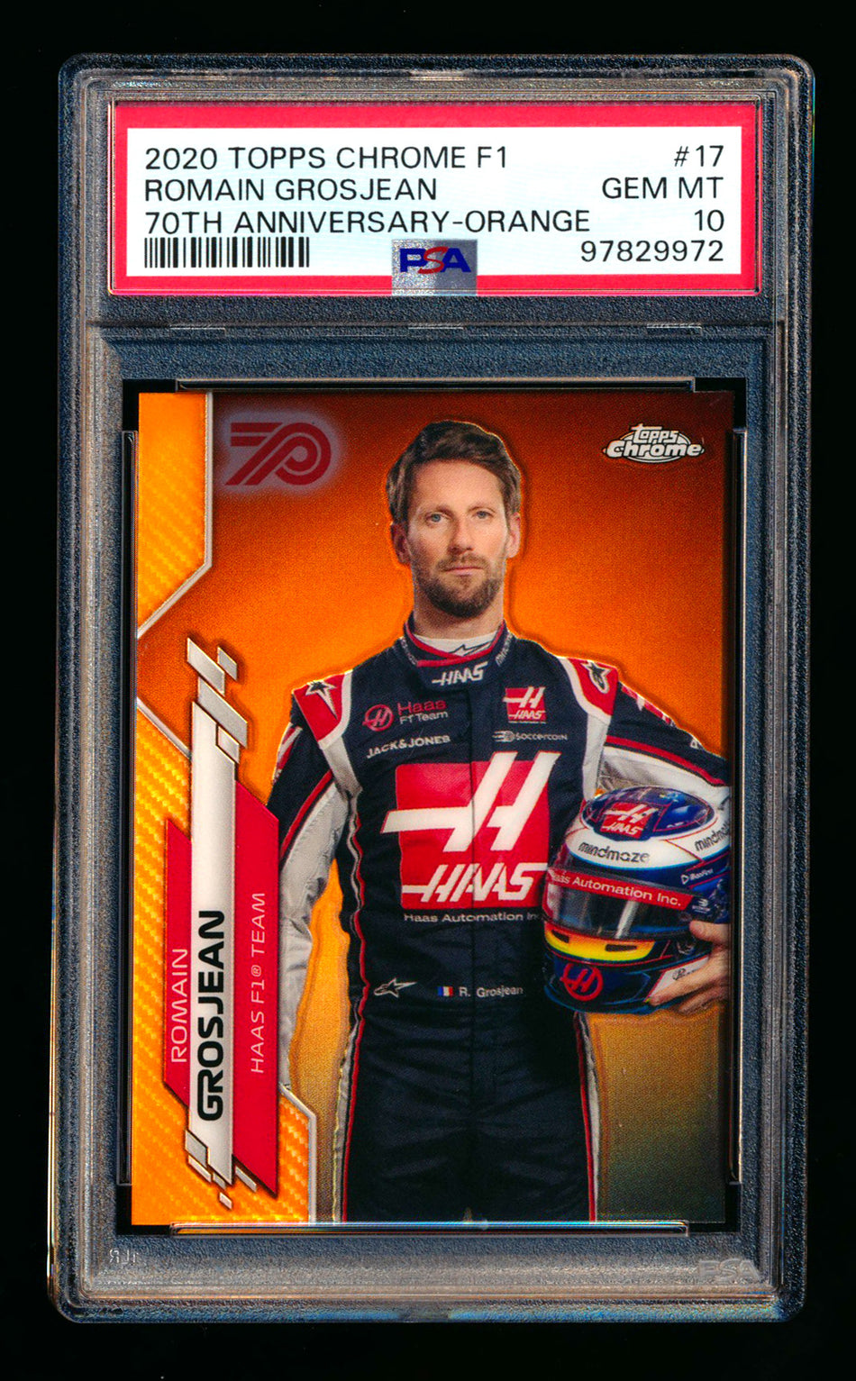 2020 Topps Chrome F1 #17 Romain Grosjean RC 70th Anniversary Orange Refractor Portrait PSA 10 ** (SOLD - $149.00 - 1/2/2025) **