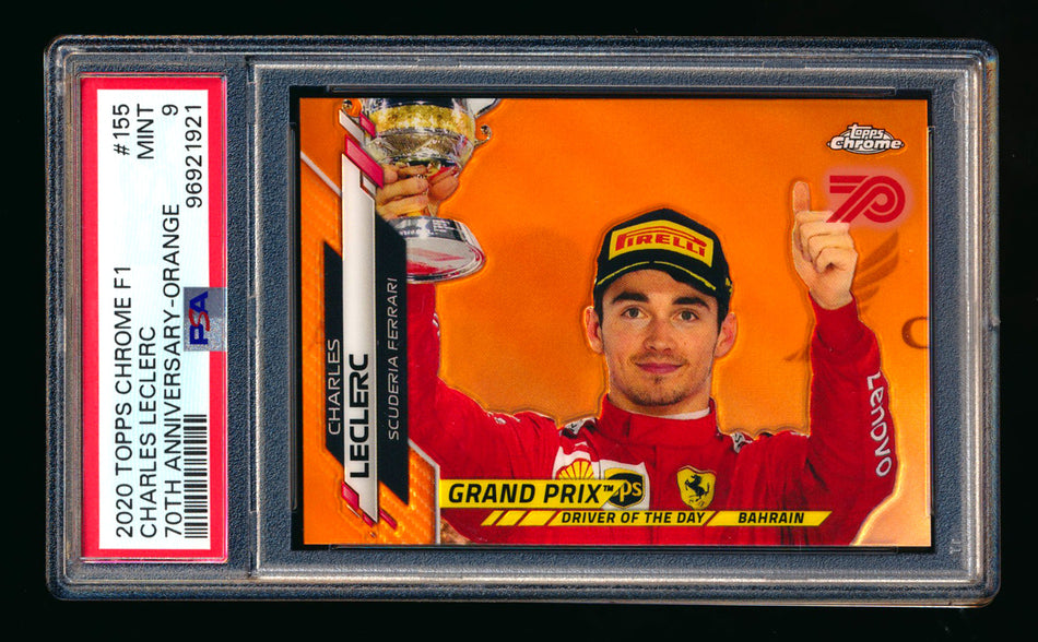 2020 Topps Chrome F1 #155 Charles Leclerc RC 70th Anniversary Orange Refractor PSA 9