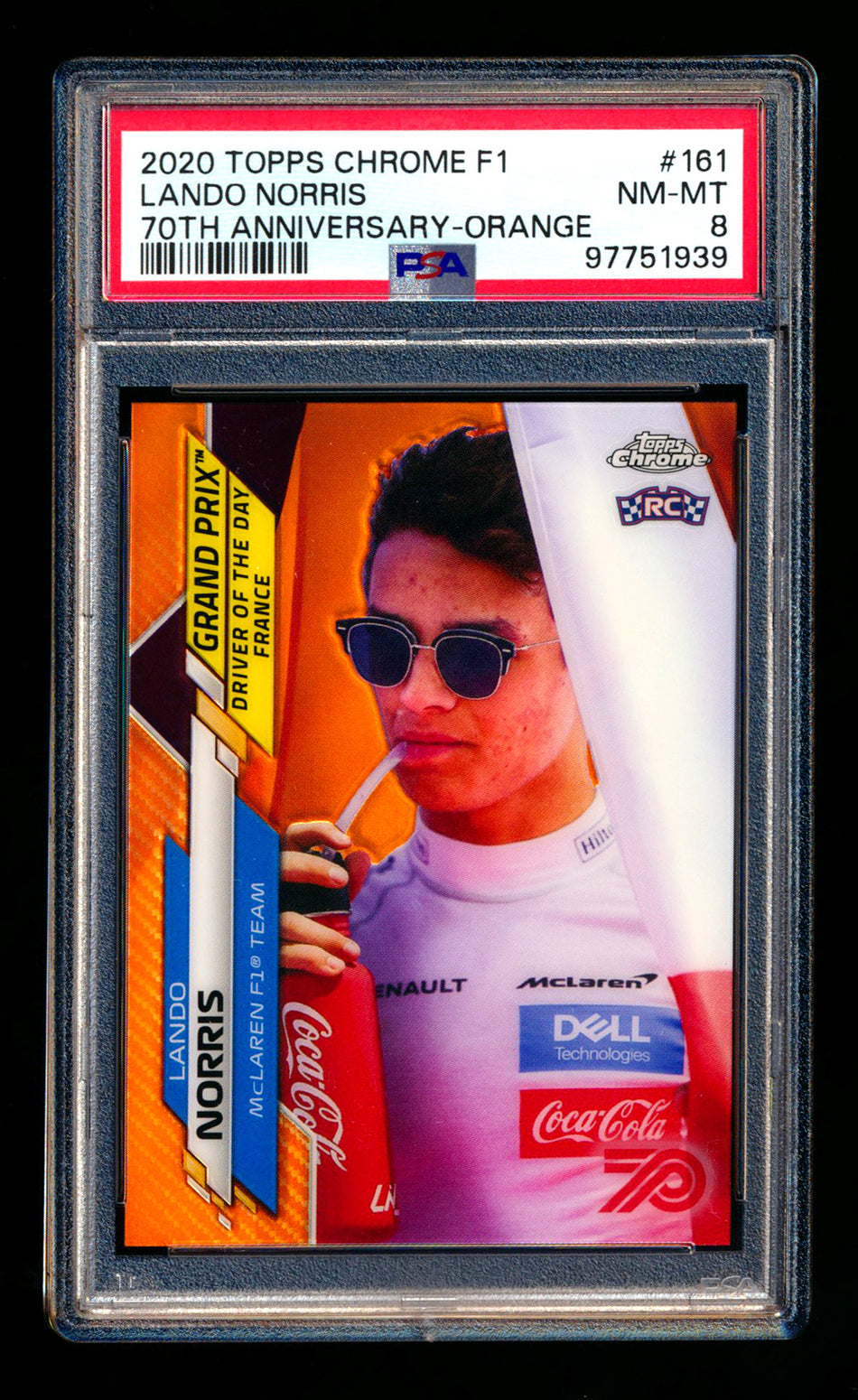 2020 Topps Chrome F1 #161 Lando Norris RC 70th Anniversary Orange Refractor PSA 8 ** (SOLD - $50.00 - 12/30/2024) **