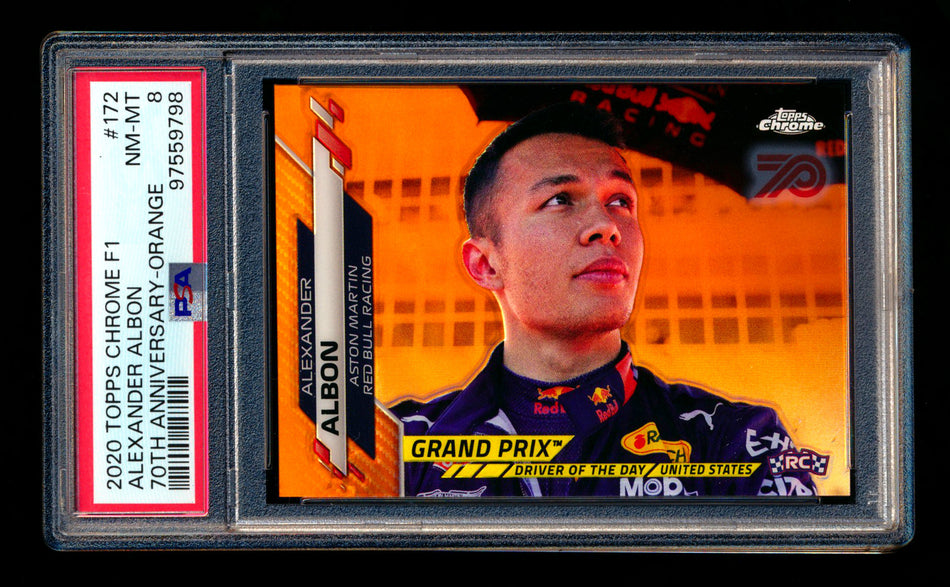 2020 Topps Chrome F1 #172 Alexander Albon RC 70th Anniversary Orange Refractor PSA 8