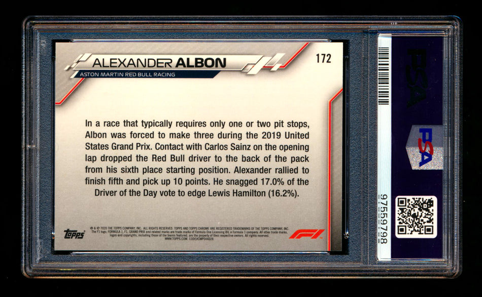 2020 Topps Chrome F1 #172 Alexander Albon RC 70th Anniversary Orange Refractor PSA 8