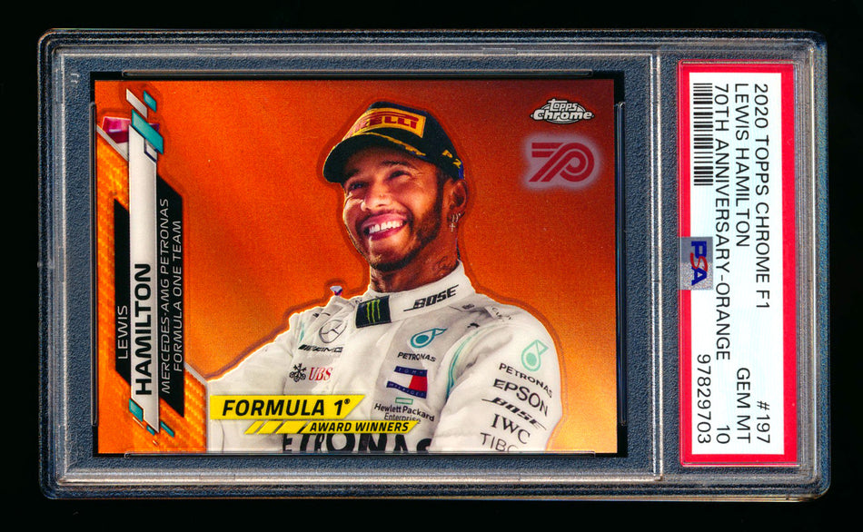 2020 Topps Chrome F1 #197 Lewis Hamilton RC 70th Anniversary Orange Refractor PSA 10