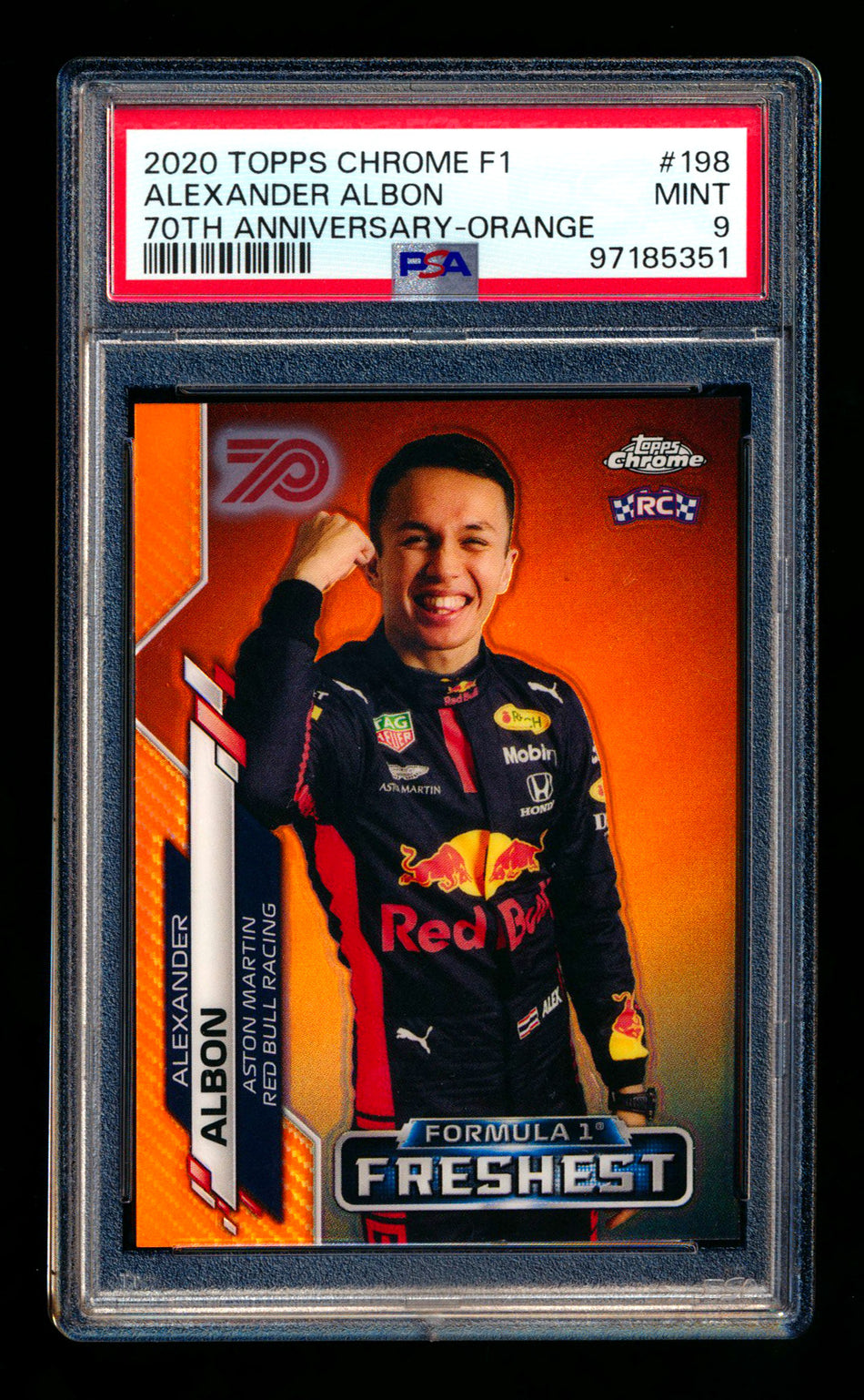 2020 Topps Chrome F1 #198 Alexander Albon RC 70th Anniversary Orange Refractor PSA 9 ** (SOLD - $45.00 - 12/30/2024) **